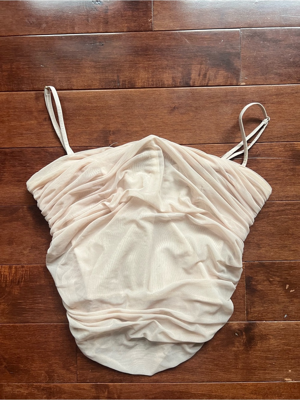 Babaton Ruched Spaghetti Strap Cami in Soft Beige: size 6 but fits me and I’m 4